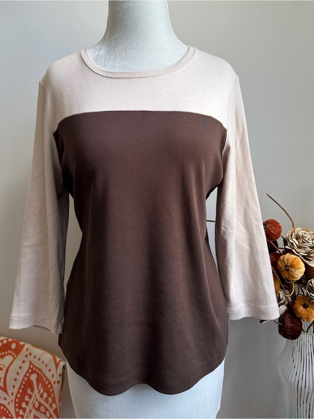 Vintage - Kim Rogers - Chocolate Brown & Cream  Top